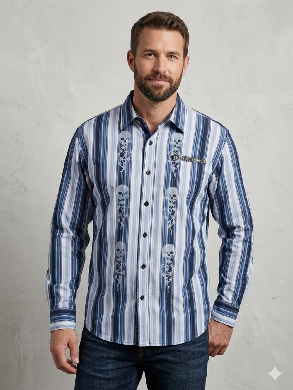 Harley-Davidson Men's Blue Striped Shirt